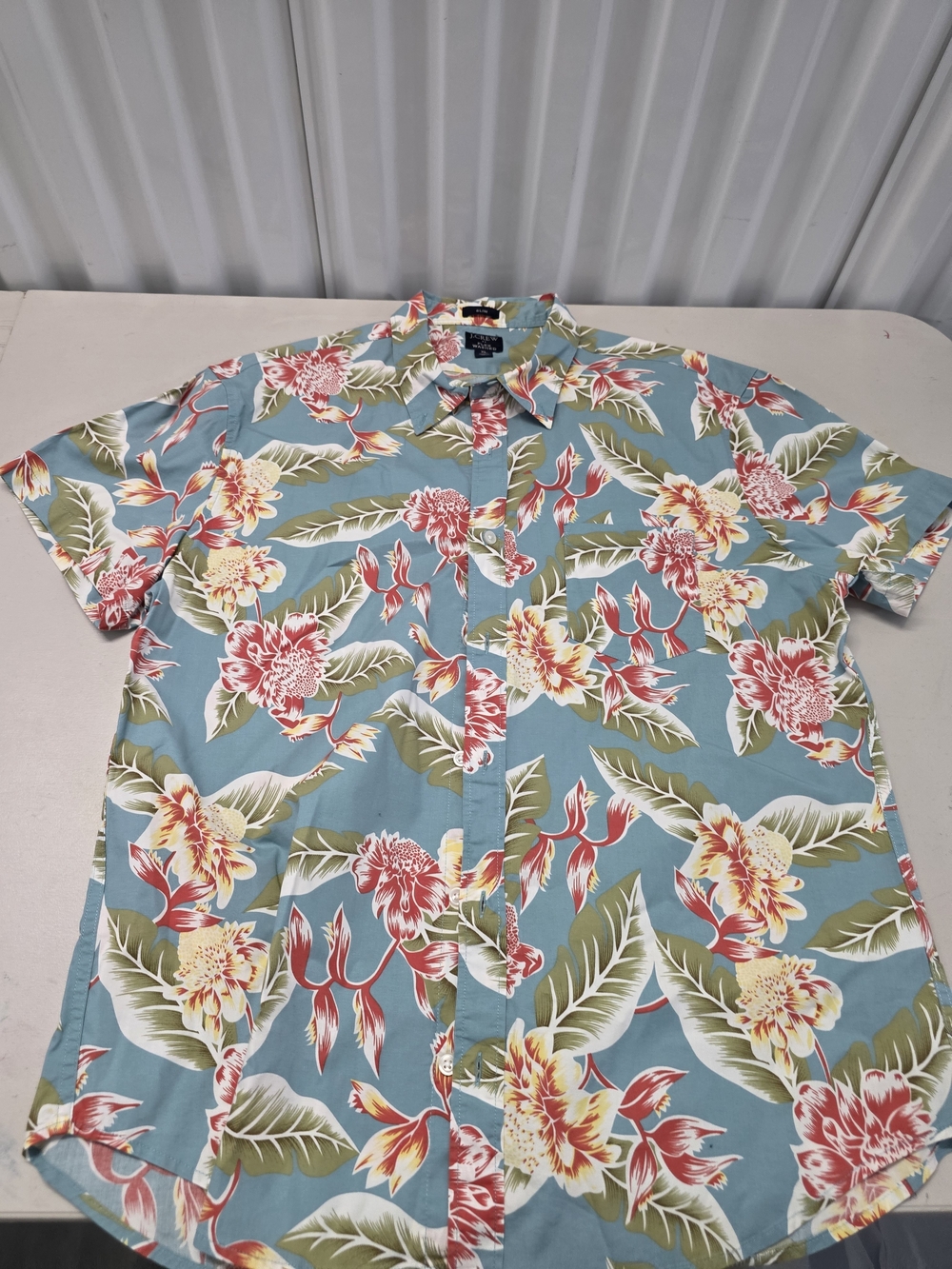 J Crew Dress Shirt Slim Fit Floral Button Up Flex Washed Mens Sz XL